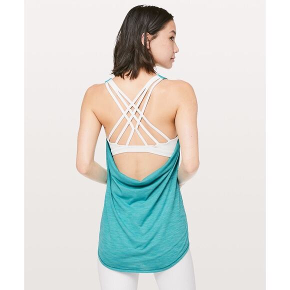 Lululemon Strappy Open Back Tank Top Built-In Bra Blue Heather Size 10 - Picture 1 of 11